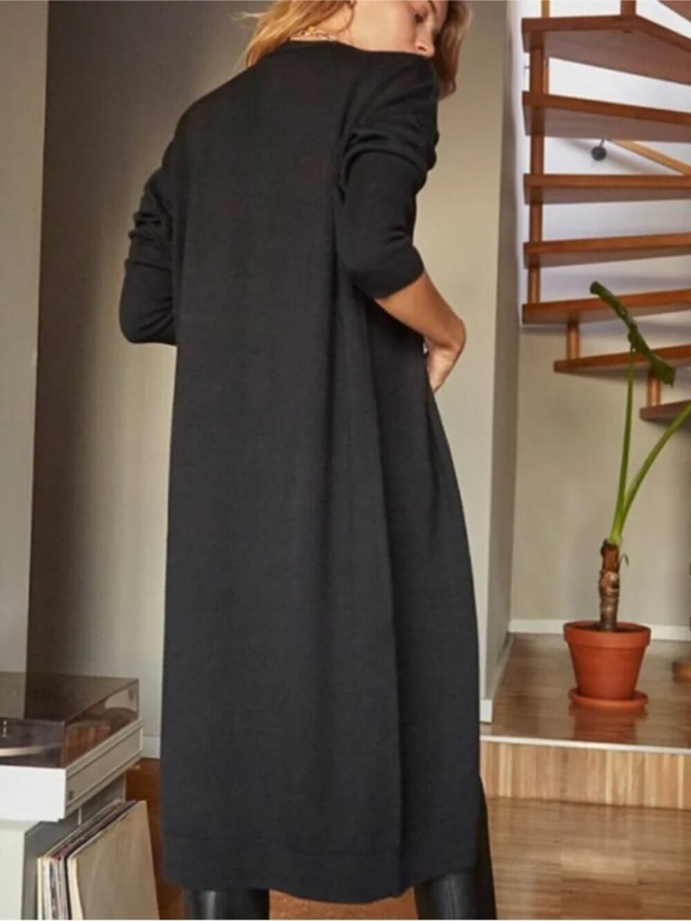 Aritzia Wilfred Utopia Wool Dress Button Cardigan Midi Sweater Black Size Small - Picture 3 of 8
